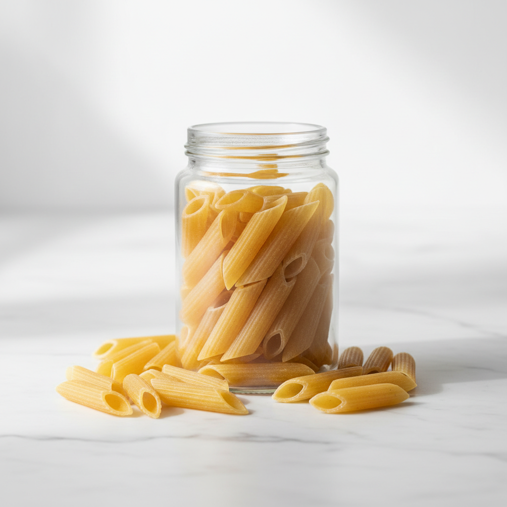 Penne Pasta in glass jar